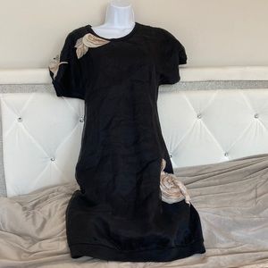 NWT Lanvin Paris Black Dress w/ Flower Embroidery